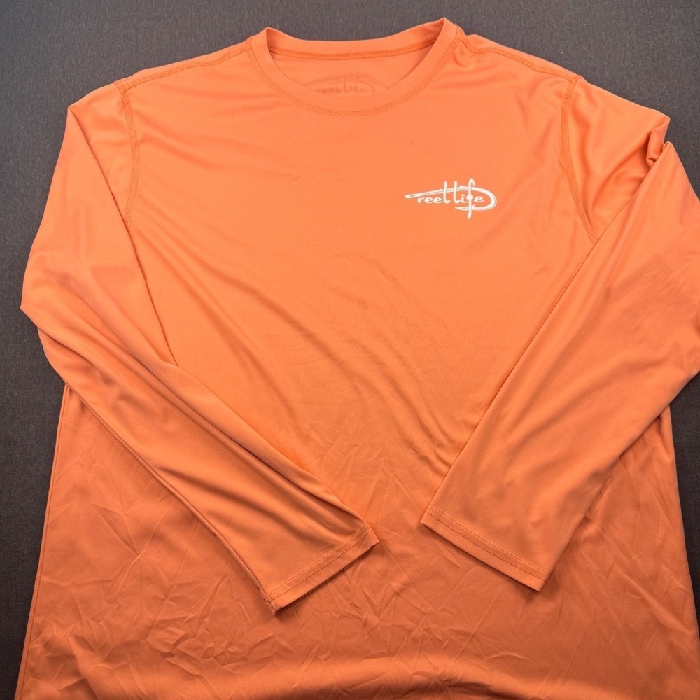 Reel Life XXL Fishing T Shirt Orange‎ Bass Sunset Graphic Long Sleeve - Picture 3 of 8